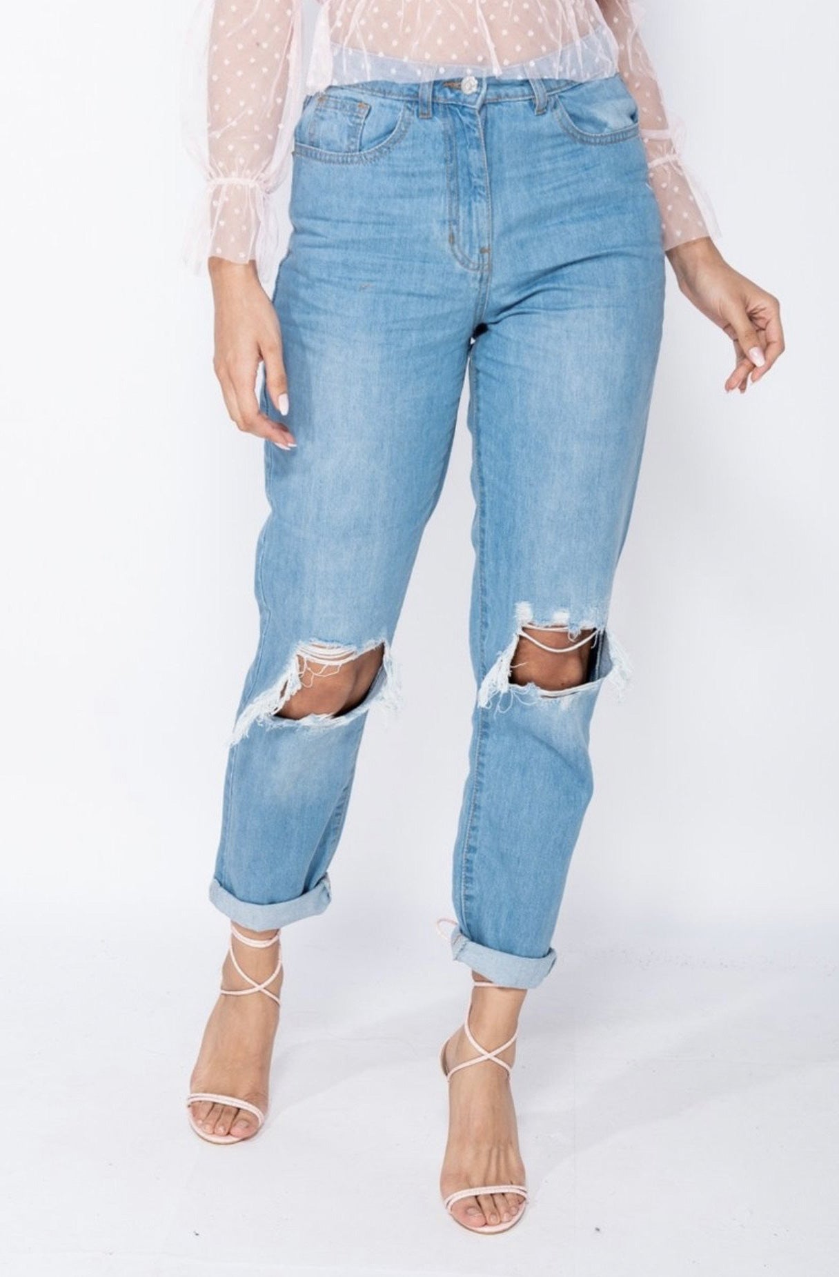 LIGHT BLUE DISTRESSED BF JEANS