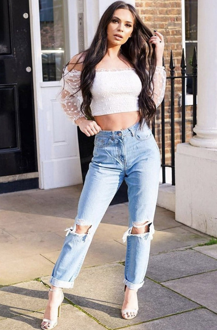 LIGHT BLUE DISTRESSED BF JEANS